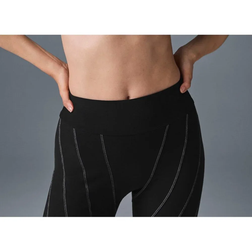 Alo Alosoft High-Waist Sunray Leggings Black White Hi-Rise Waisted Skinny Pants